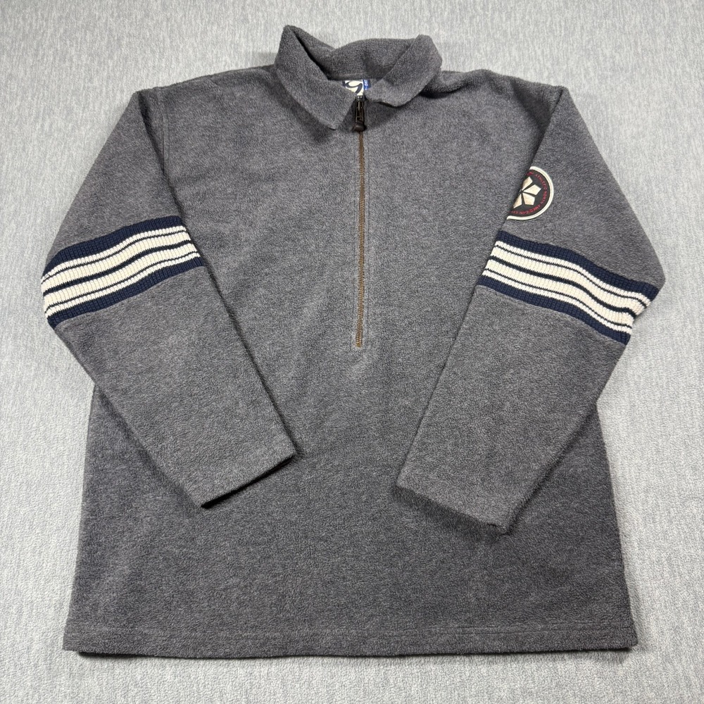 Gap Sweater Mens M Gray Pro Fleece 1/4 Zip Pullover Stripe Sleeve‎ Winter VTG